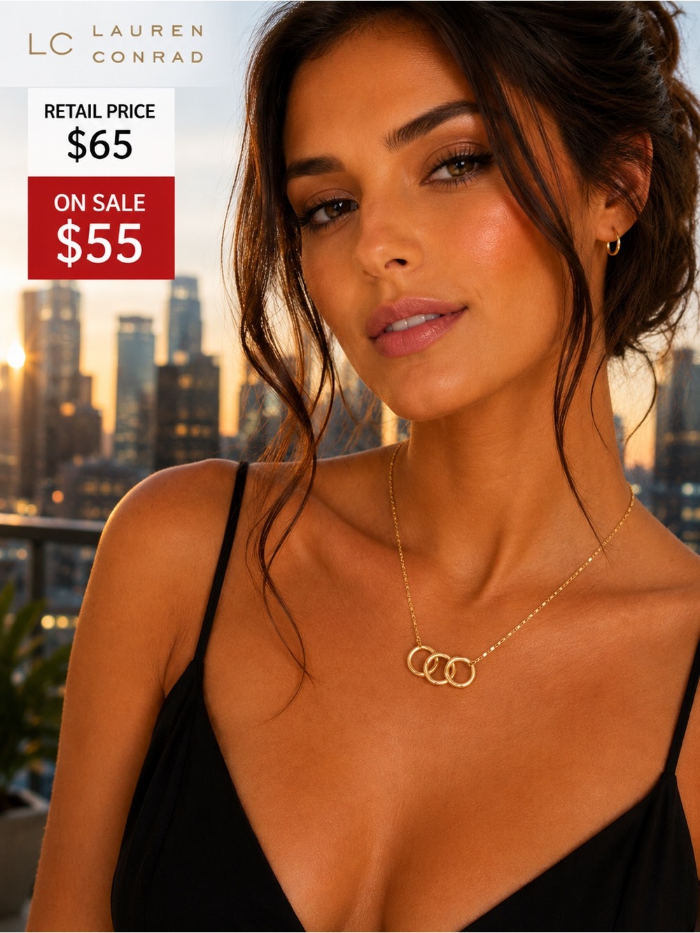 LC Lauren Conrad Gold Triple Circle Pendant Necklace